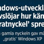Banner med rubriken "Windows-utvecklare avslöjar hur känd 'piratnyckel' spreds" mot blå bakgrund med kodsnuttar.