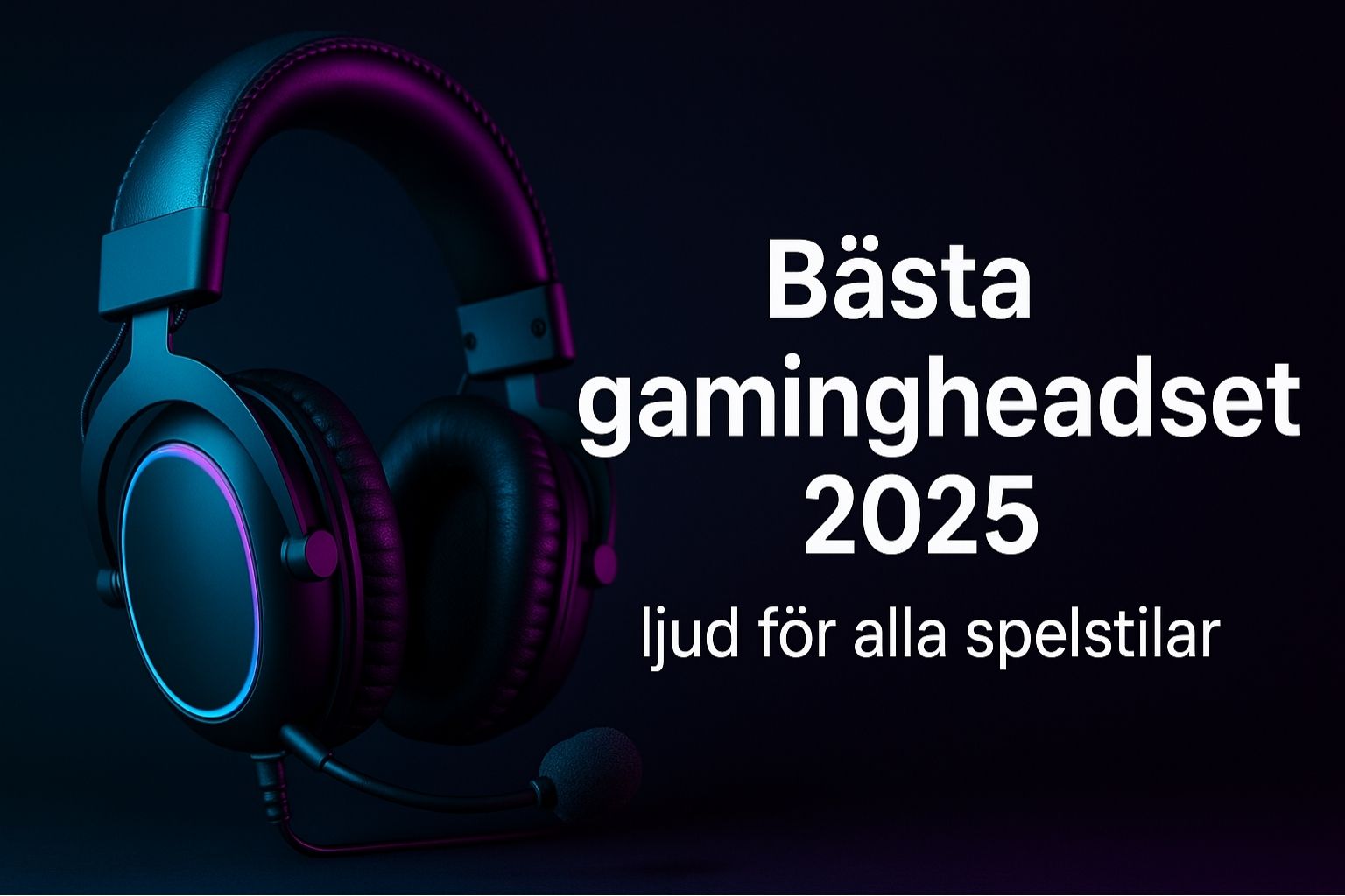 Gamingheadset med RGB-belysning på mörk bakgrund med texten ”Bästa gamingheadset 2025 – ljud för alla spelstilar”.